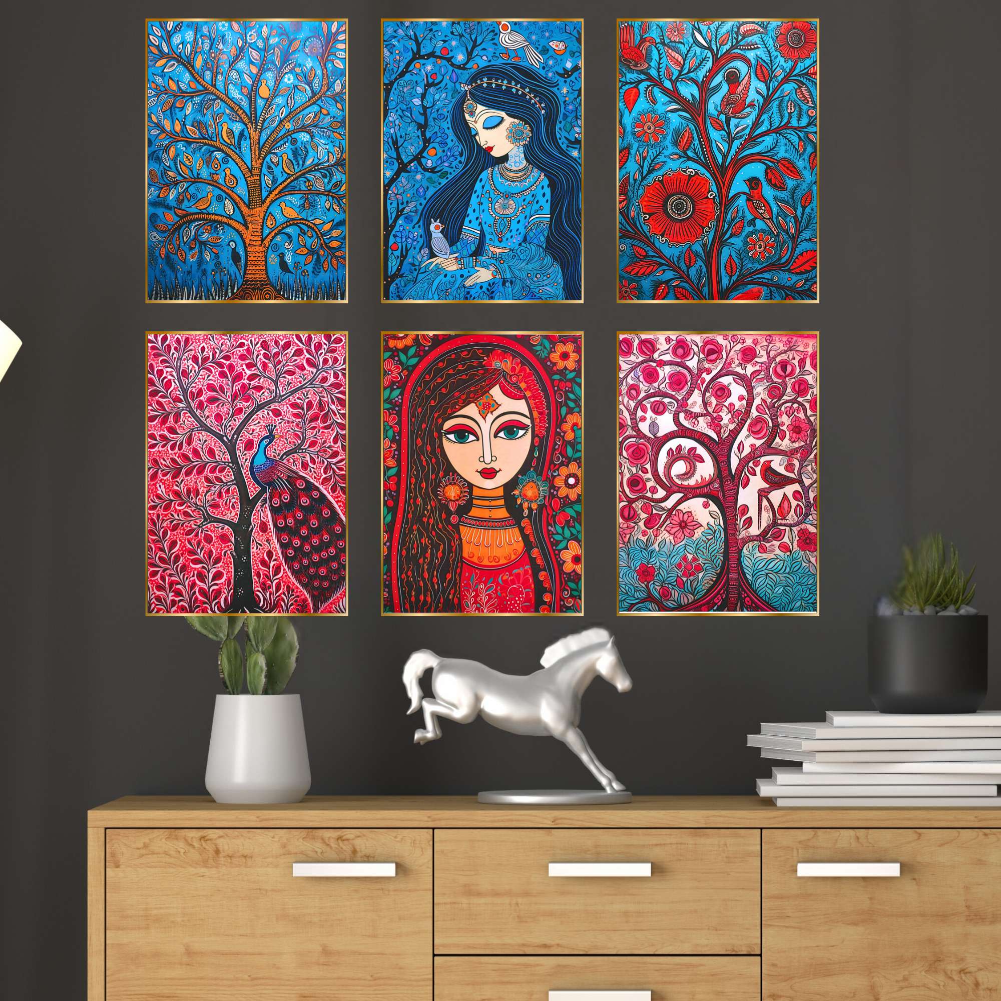 Set of Six Wall Paintings for Wall Dacoration Golden Framed Wall Paintings for Living Room & Bedroom Wall Art for Home Decoration & Office Wall Décor (13×10 inch CH-GD6-1)