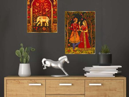 Home 🏡 173 Set of Two Wall Paintings for Wall Dacoration Golden Framed Wall Paintings for Living Room & Bedroom Wall Art for Home Decoration & Office Wall Décor (14×11 inch CH-GD2-19)