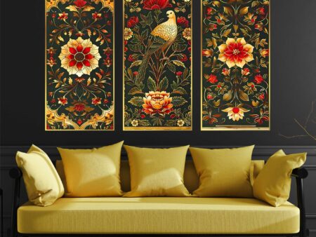 Home 🏡 161 Set of Three large Wall Paintings for Wall Dacoration Golden Framed Wall Paintings for Living Room & Bedroom Wall Art for Home Decoration & Office Wall Décor (14×11 inch CH-LGD3-6)