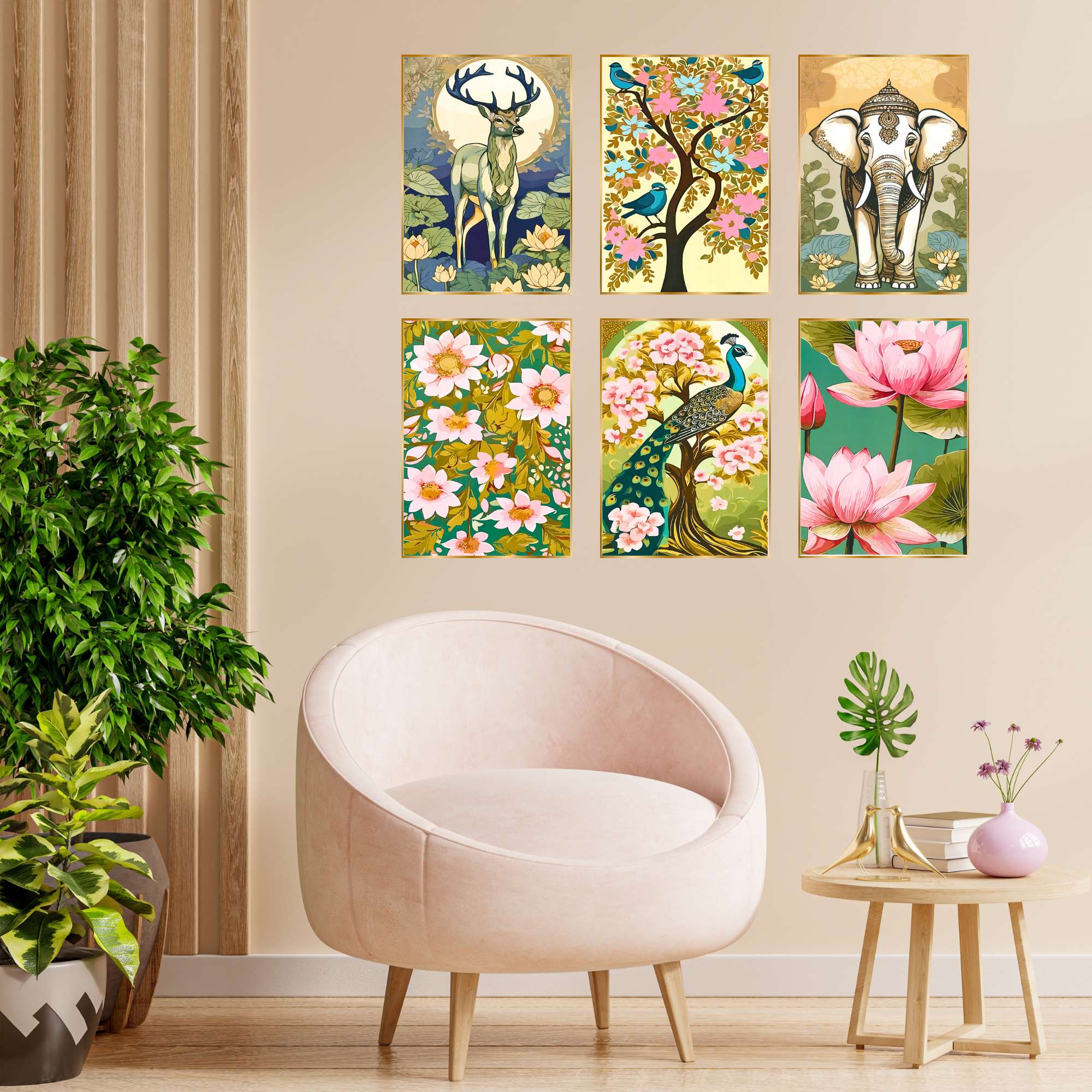 Set of Six Wall Paintings for Wall Dacoration Golden Framed Wall Paintings for Living Room & Bedroom Wall Art for Home Decoration & Office Wall Décor (13×10 inch CH-GD6-7)
