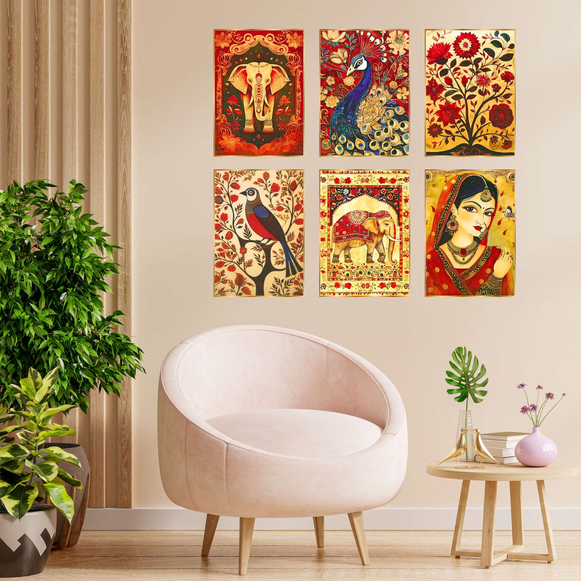 Set of Six Wall Paintings for Wall Dacoration Golden Framed Wall Paintings for Living Room & Bedroom Wall Art for Home Decoration & Office Wall Décor (13×10 inch CH-GD6-8)