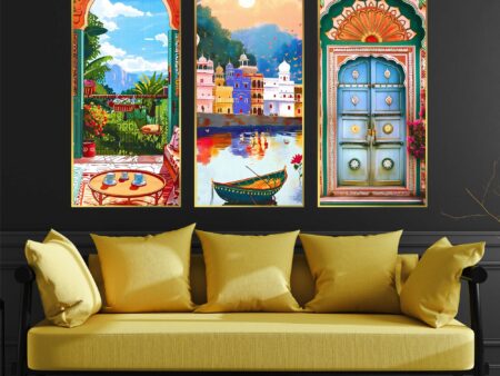 Home 🏡 167 Set of Three large Wall Paintings for Wall Dacoration Golden Framed Wall Paintings for Living Room & Bedroom Wall Art for Home Decoration & Office Wall Décor (14×11 inch CH-LGD3-2)