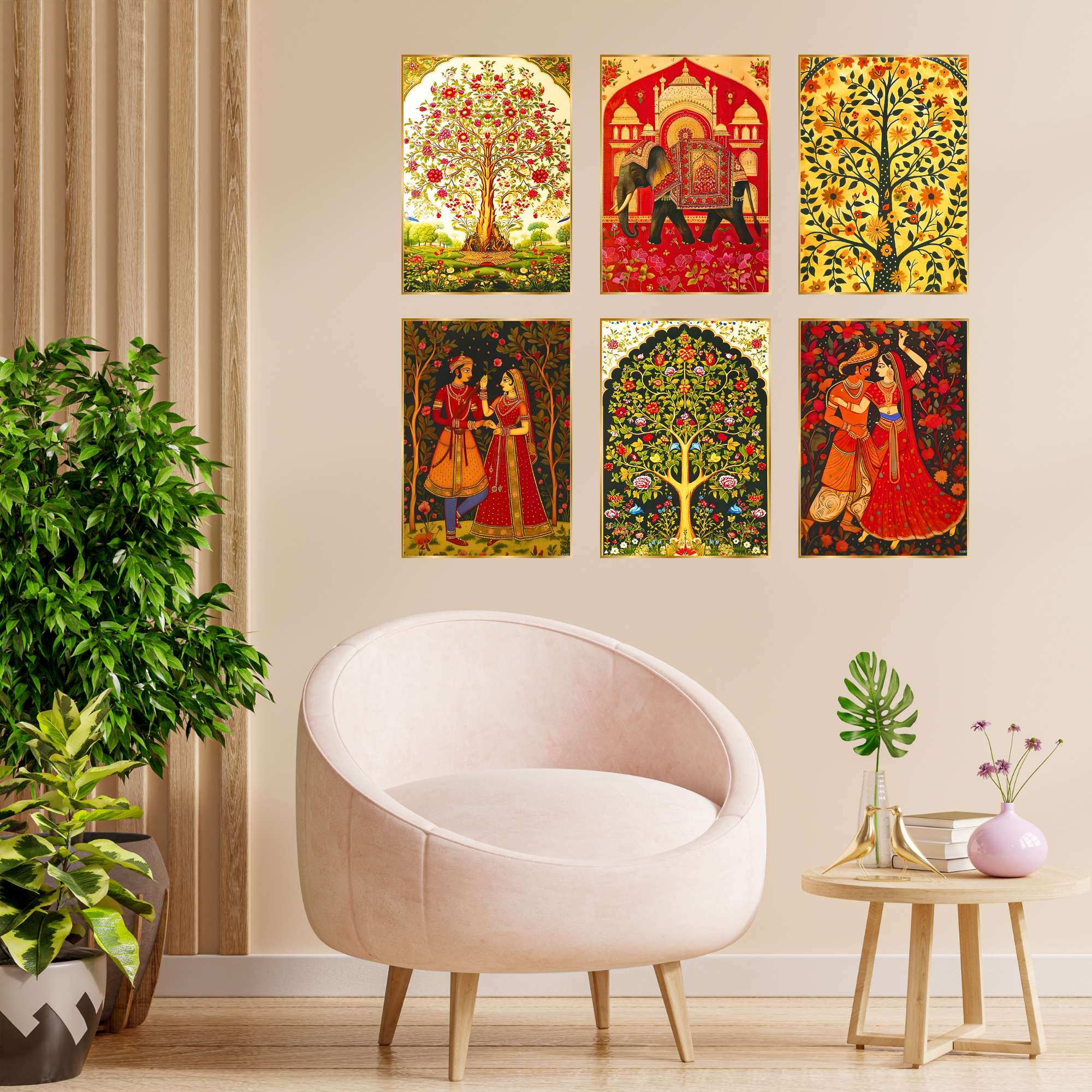 Set of Six Wall Paintings for Wall Dacoration Golden Framed Wall Paintings for Living Room & Bedroom Wall Art for Home Decoration & Office Wall Décor (17×13 inch CH-GD6-10)