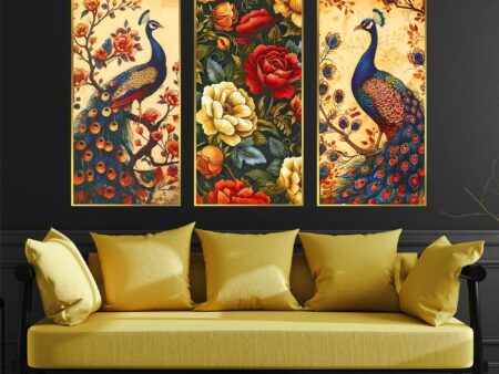 Home 🏡 159 Set of Three large Wall Paintings for Wall Dacoration Golden Framed Wall Paintings for Living Room & Bedroom Wall Art for Home Decoration & Office Wall Décor (14×11 inch CH-LGD3-5)