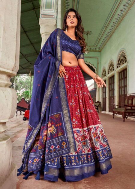 Home 🏡 35 Women’s Traditional Patola Print Tussar Silk Lehenga Choli with Festive Dupatta