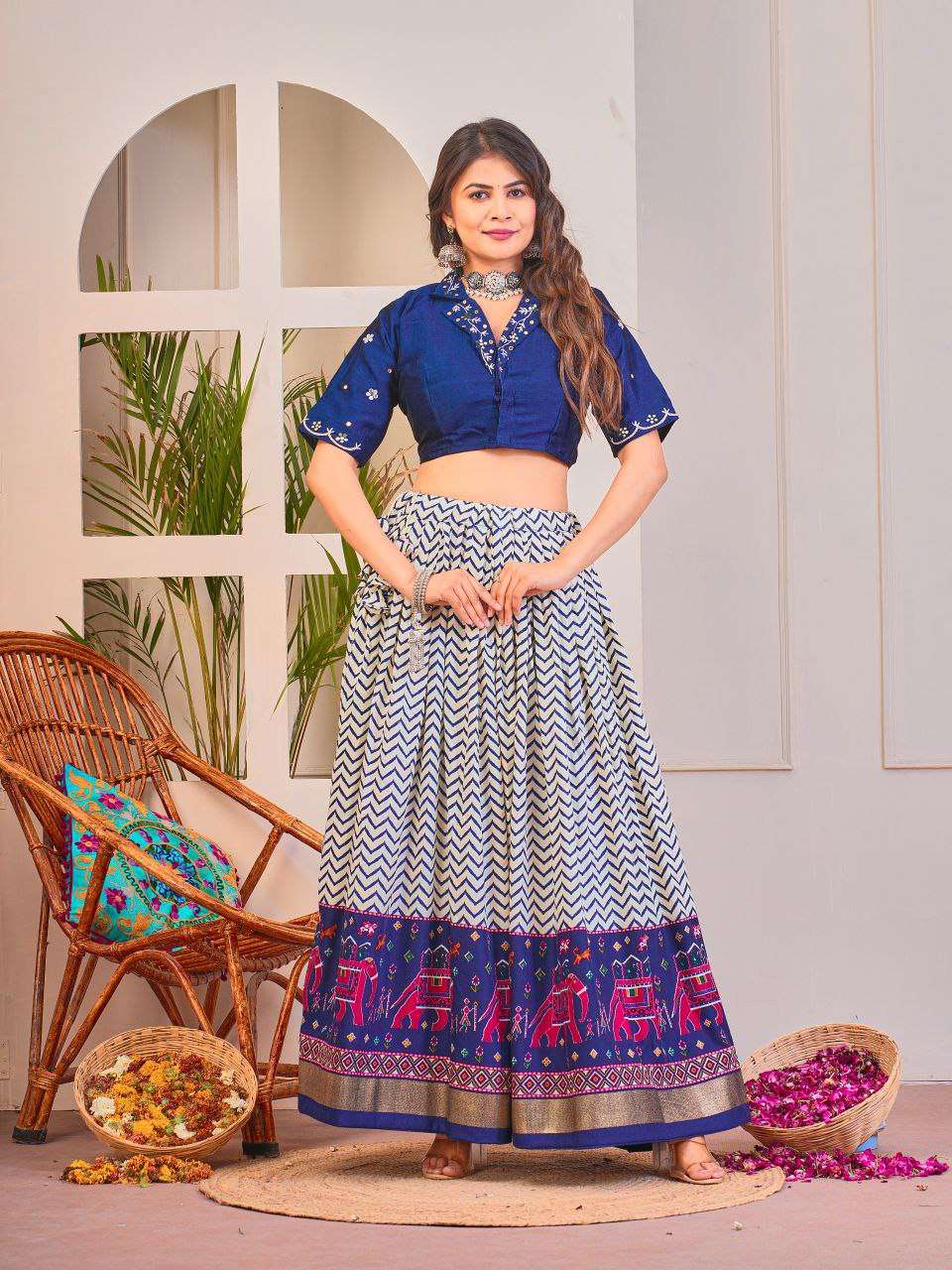 Women's Tussar Silk Patola Print Lehenga Choli Set with Foil Work 39 Women's Tussar Silk Patola Print Lehenga Choli Set with Foil Work - Image 20
