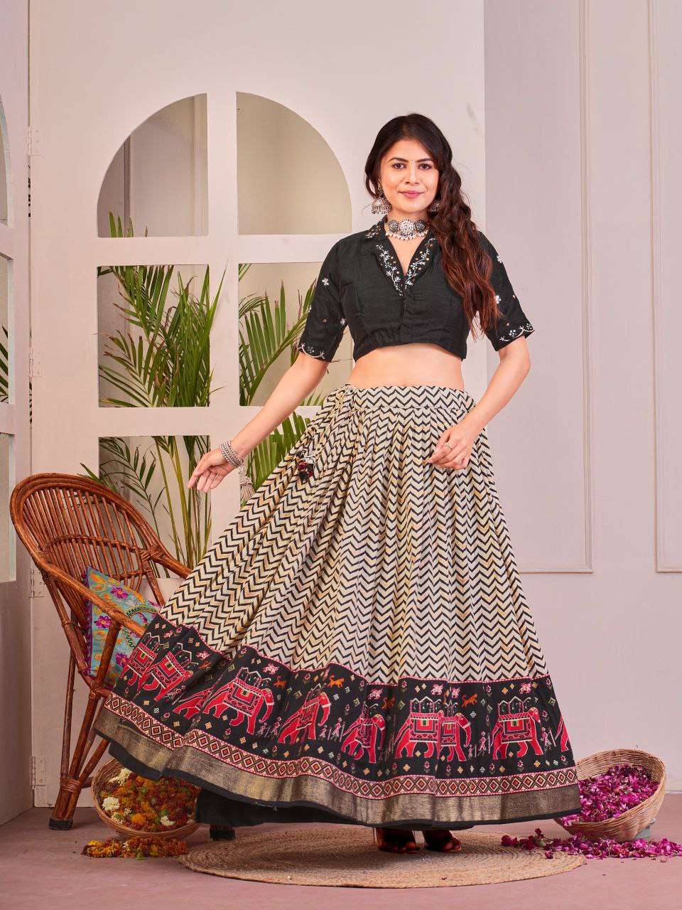 Women's Tussar Silk Patola Print Lehenga Choli Set with Foil Work 25 Women's Tussar Silk Patola Print Lehenga Choli Set with Foil Work - Image 13