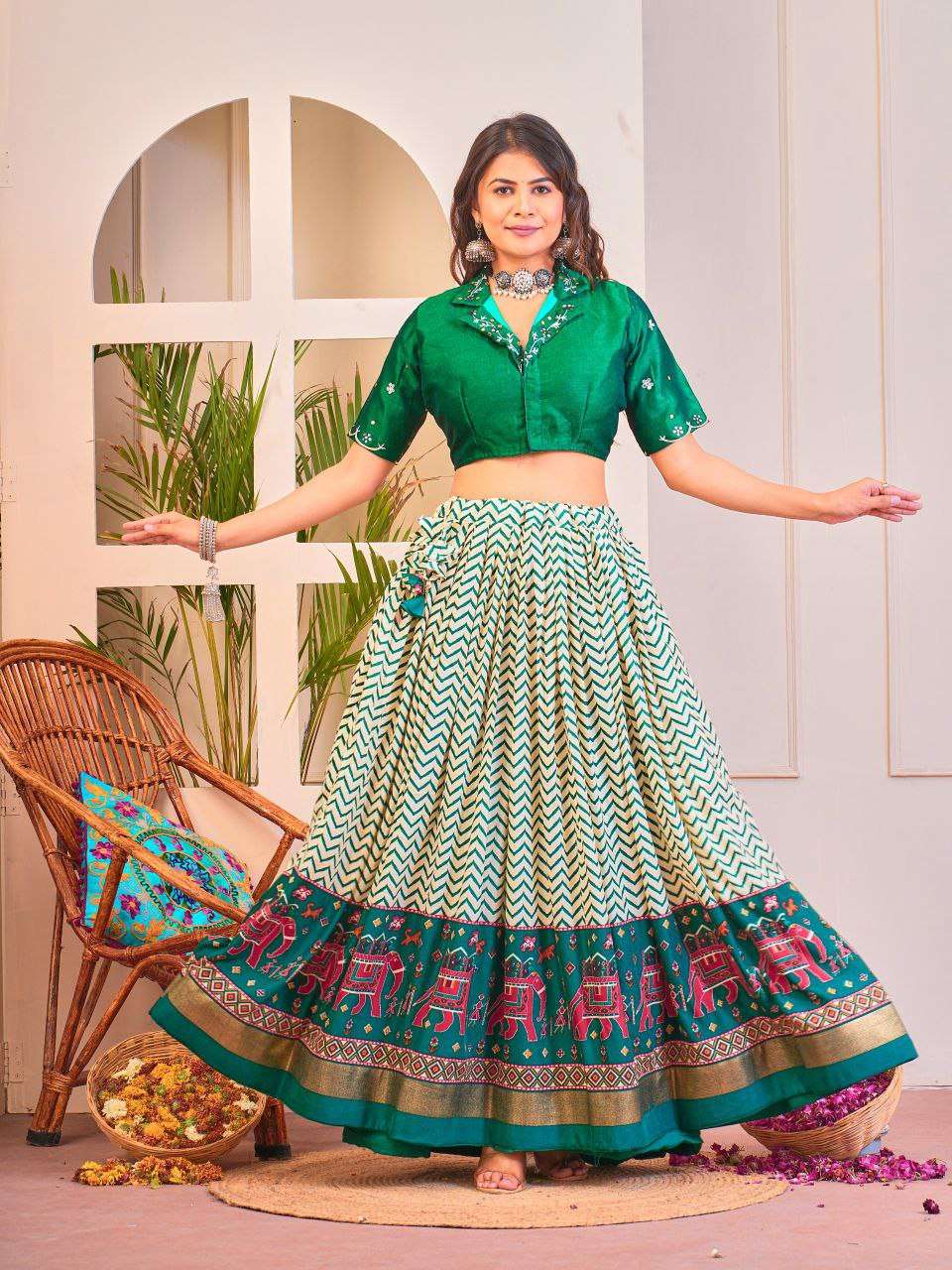 Women's Tussar Silk Patola Print Lehenga Choli Set with Foil Work 27 Women's Tussar Silk Patola Print Lehenga Choli Set with Foil Work - Image 14