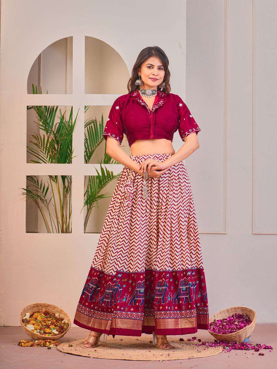 Women's Tussar Silk Patola Print Lehenga Choli Set with Foil Work 43 Women's Tussar Silk Patola Print Lehenga Choli Set with Foil Work - Image 22