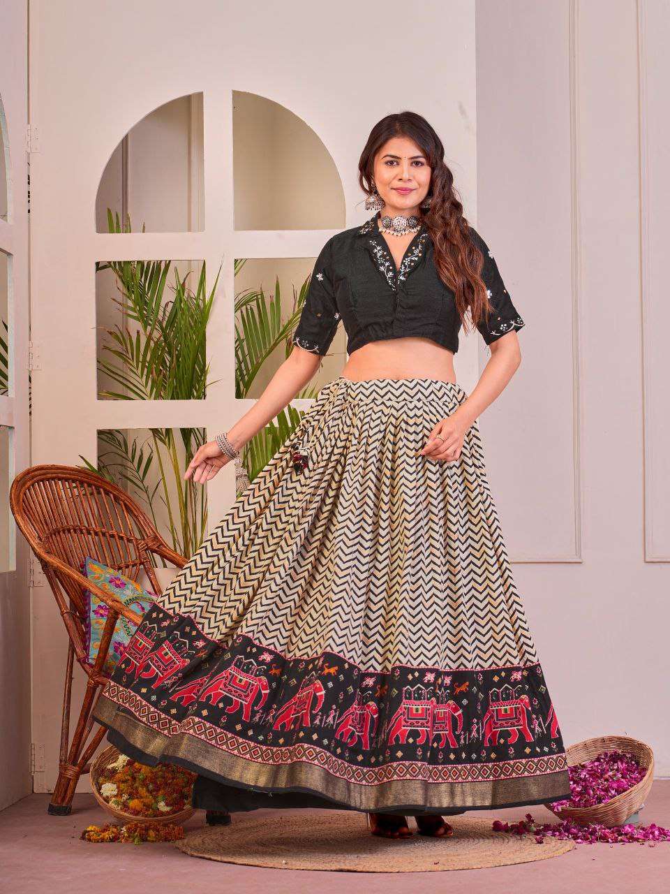 Women's Tussar Silk Patola Print Lehenga Choli Set with Foil Work 15 Women's Tussar Silk Patola Print Lehenga Choli Set with Foil Work - Image 8