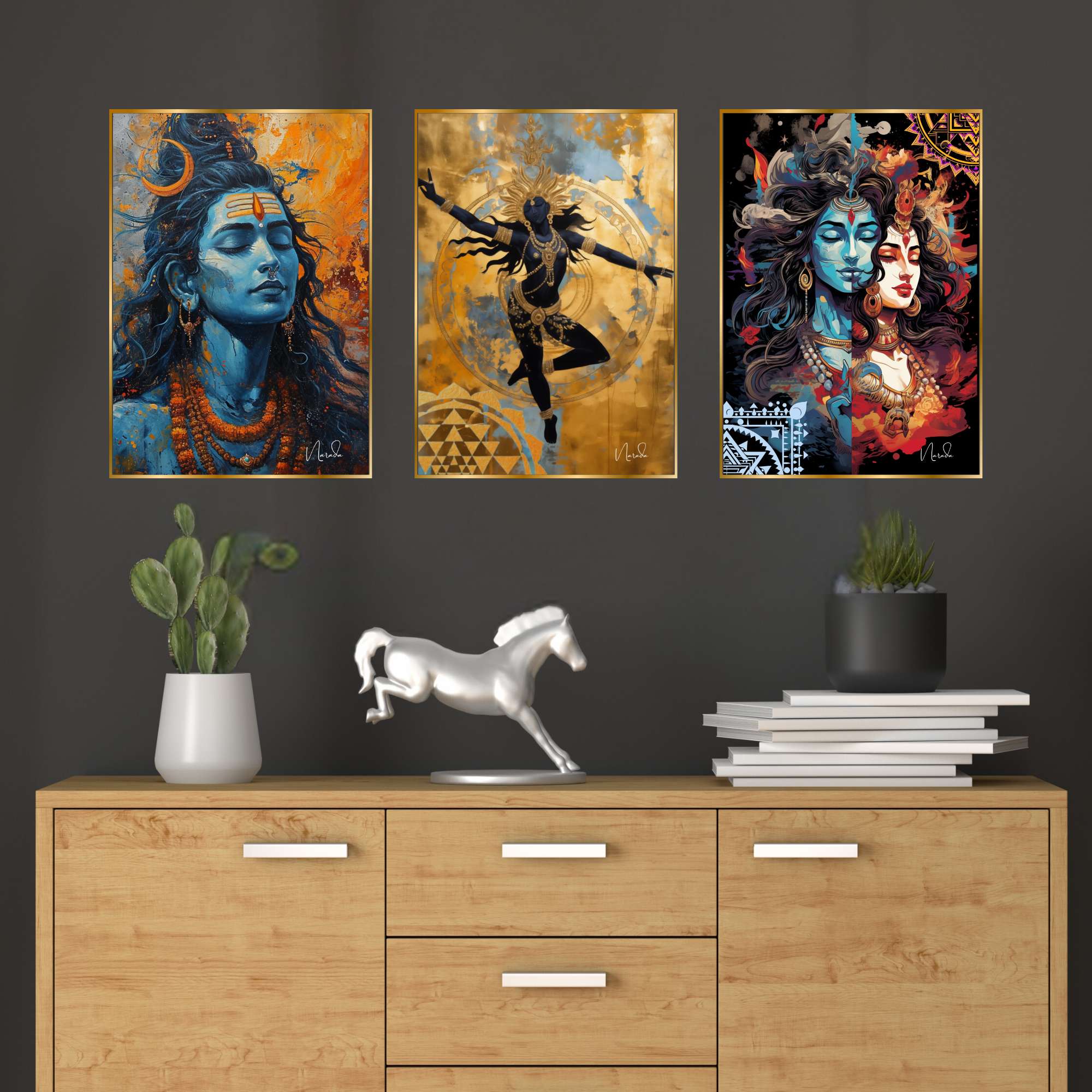 Set of Three Wall Paintings for Wall Dacoration Golden Framed Wall Paintings for Living Room & Bedroom Wall Art for Home Decoration & Office Wall Décor (18×12 inch CH-GD3-2)