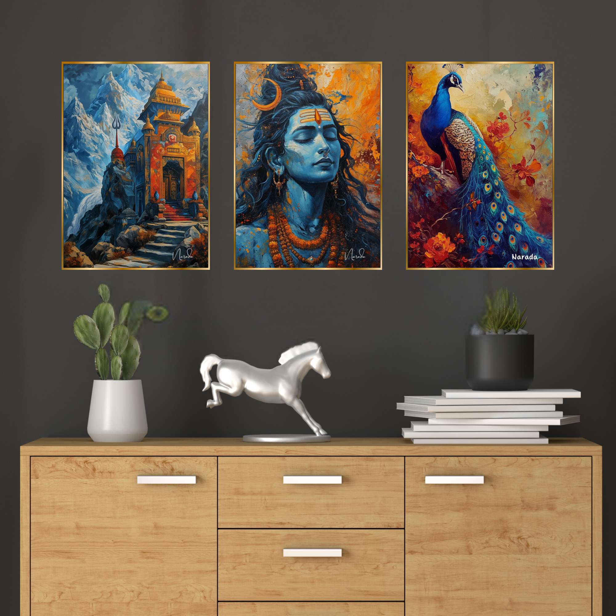 Set of Three Wall Paintings for Wall Dacoration Golden Framed Wall Paintings for Living Room & Bedroom Wall Art for Home Decoration & Office Wall Décor (18×12 inch CH-GD3-8)