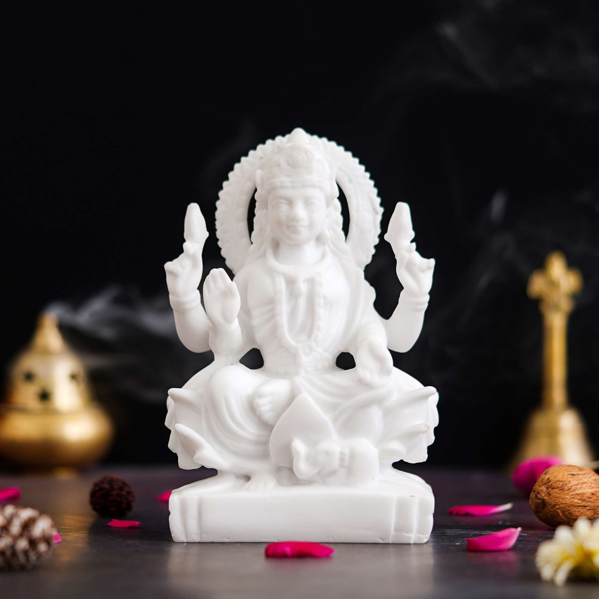 White Saraswati Idol - Maa Saraswati Statue, Genuine Saraswati Murti Small on Lotus with Veena - Handcrafted? 1 AvWhbZ