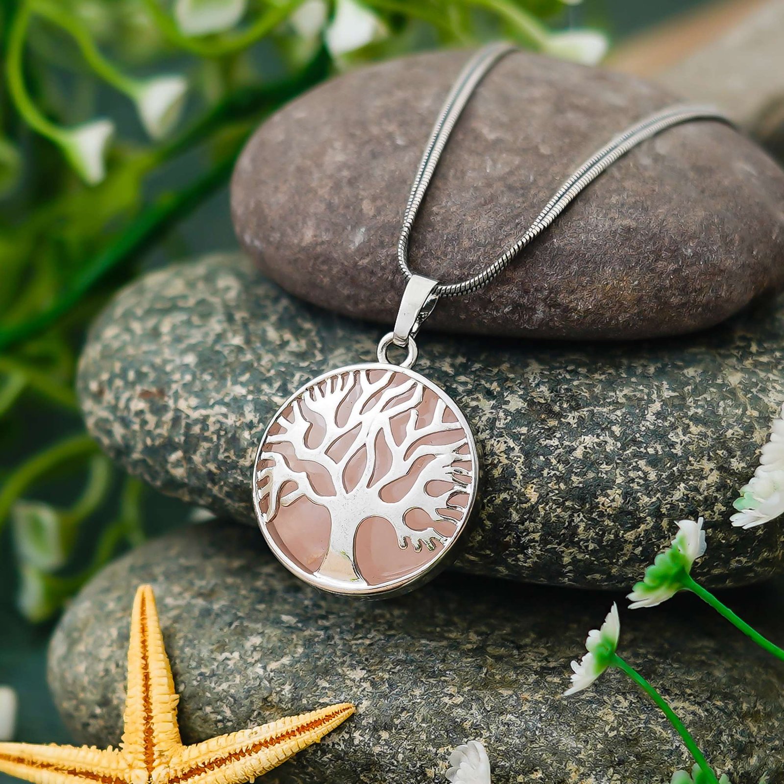 Crystal Tree of Life Pendant Simple White crystal Mineral Jewellery for Men Women Pendulum Necklace Family Tree Necklace Tree of Life Gemstone Rose Quartz 1 CcawGe
