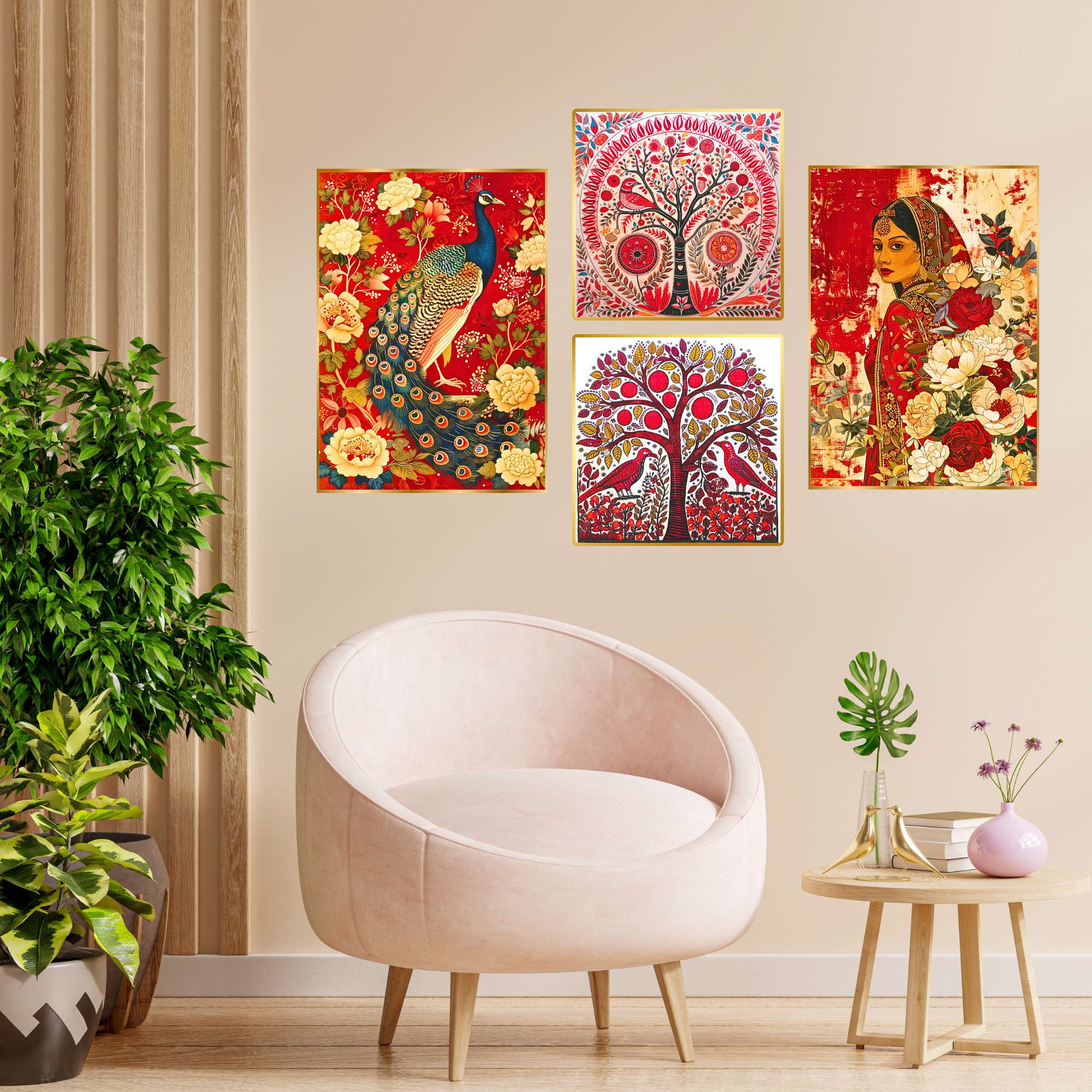 Set of Four Wall Paintings for Wall Dacoration Golden Framed Wall Paintings for Living Room & Bedroom Wall Art for Home Decoration & Office Wall Décor (13x10 inch CH-GD4-10) 1 DybCVk