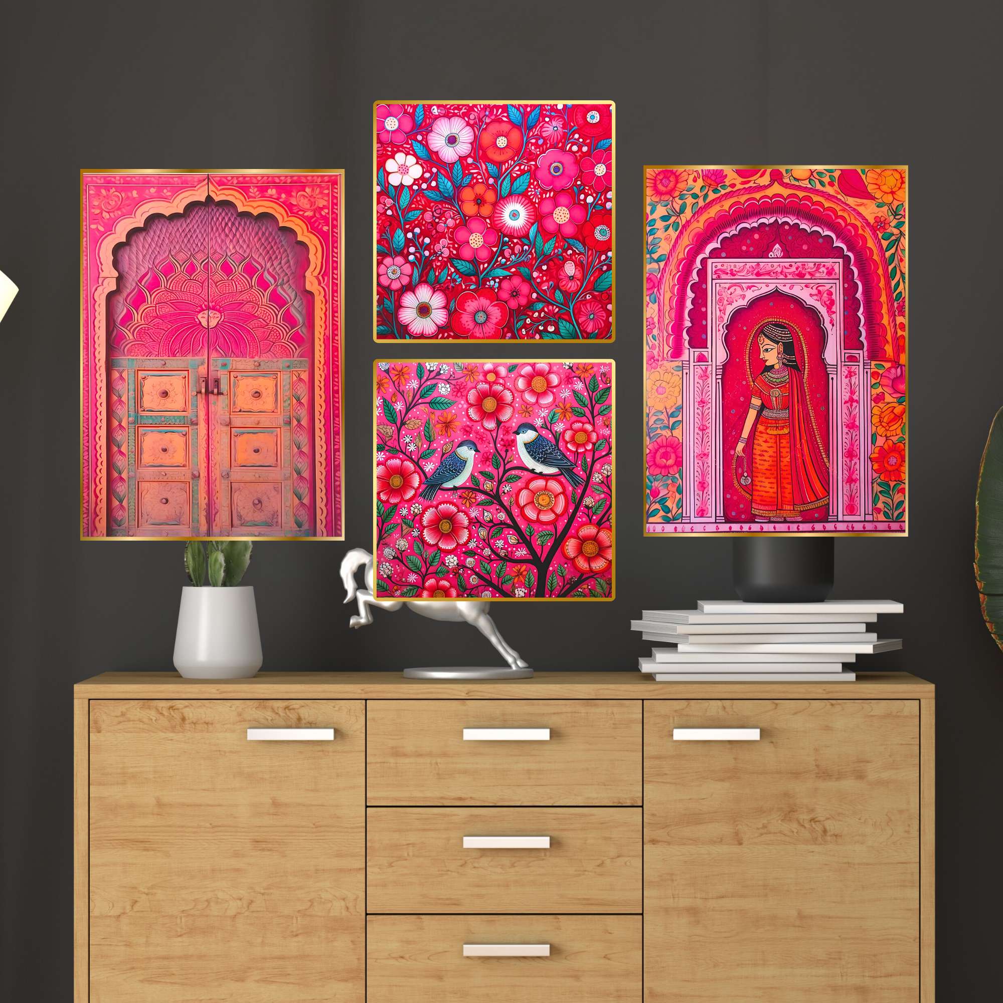 Set of Four Wall Paintings for Wall Dacoration Golden Framed Wall Paintings for Living Room & Bedroom Wall Art for Home Decoration & Office Wall Décor (13x10 inch CH-GD4-1) 1 PwINZM