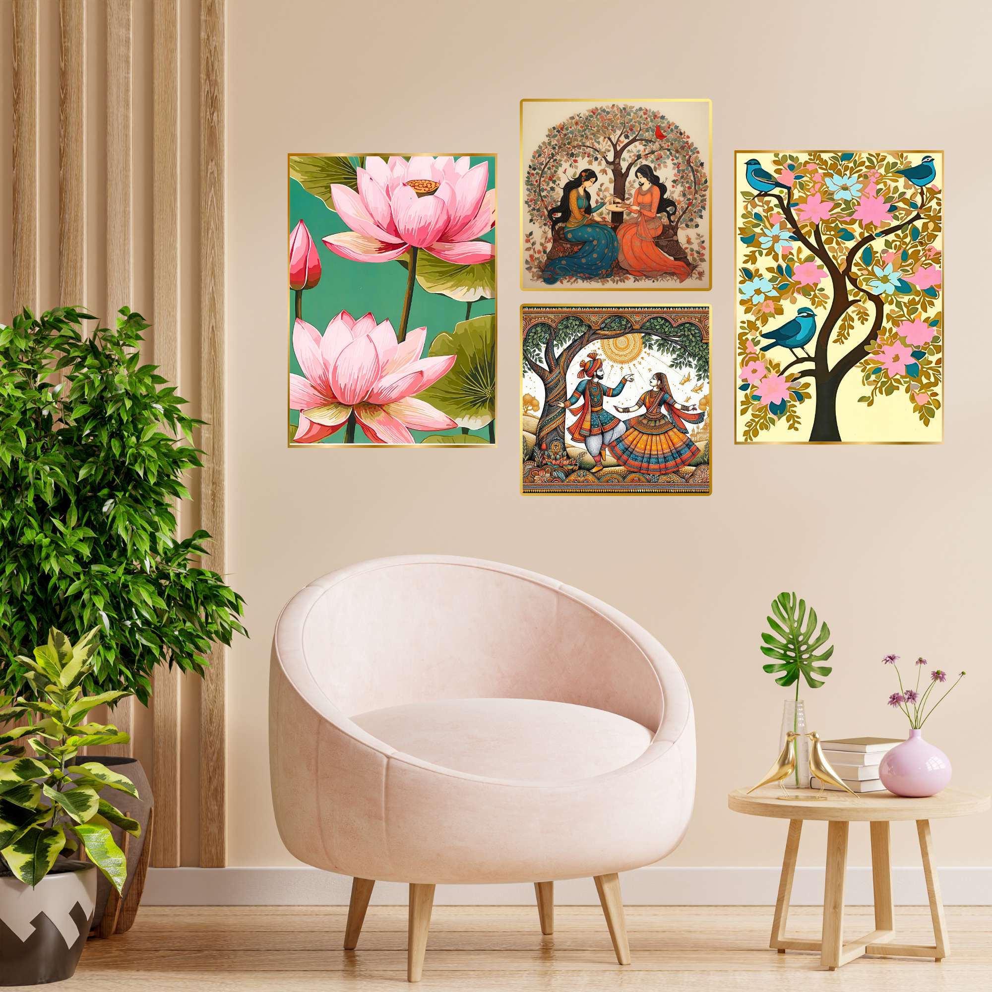 Set of Four Wall Paintings for Wall Dacoration Golden Framed Wall Paintings for Living Room & Bedroom Wall Art for Home Decoration & Office Wall Décor (13x10 inch CH-GD4-11) 1 UVvgaX