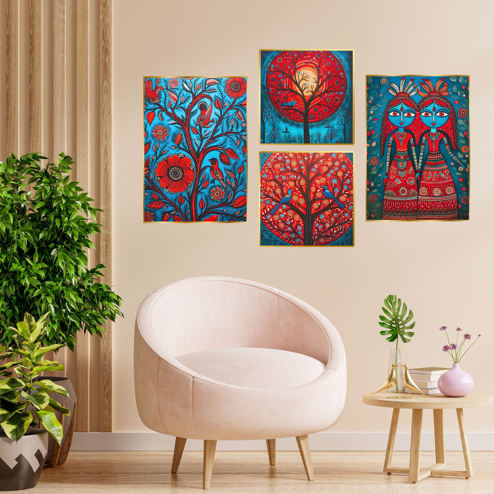 Set of Four Wall Paintings for Wall Dacoration Golden Framed Wall Paintings for Living Room & Bedroom Wall Art for Home Decoration & Office Wall Décor (13×10 inch CH-GD4-9)
