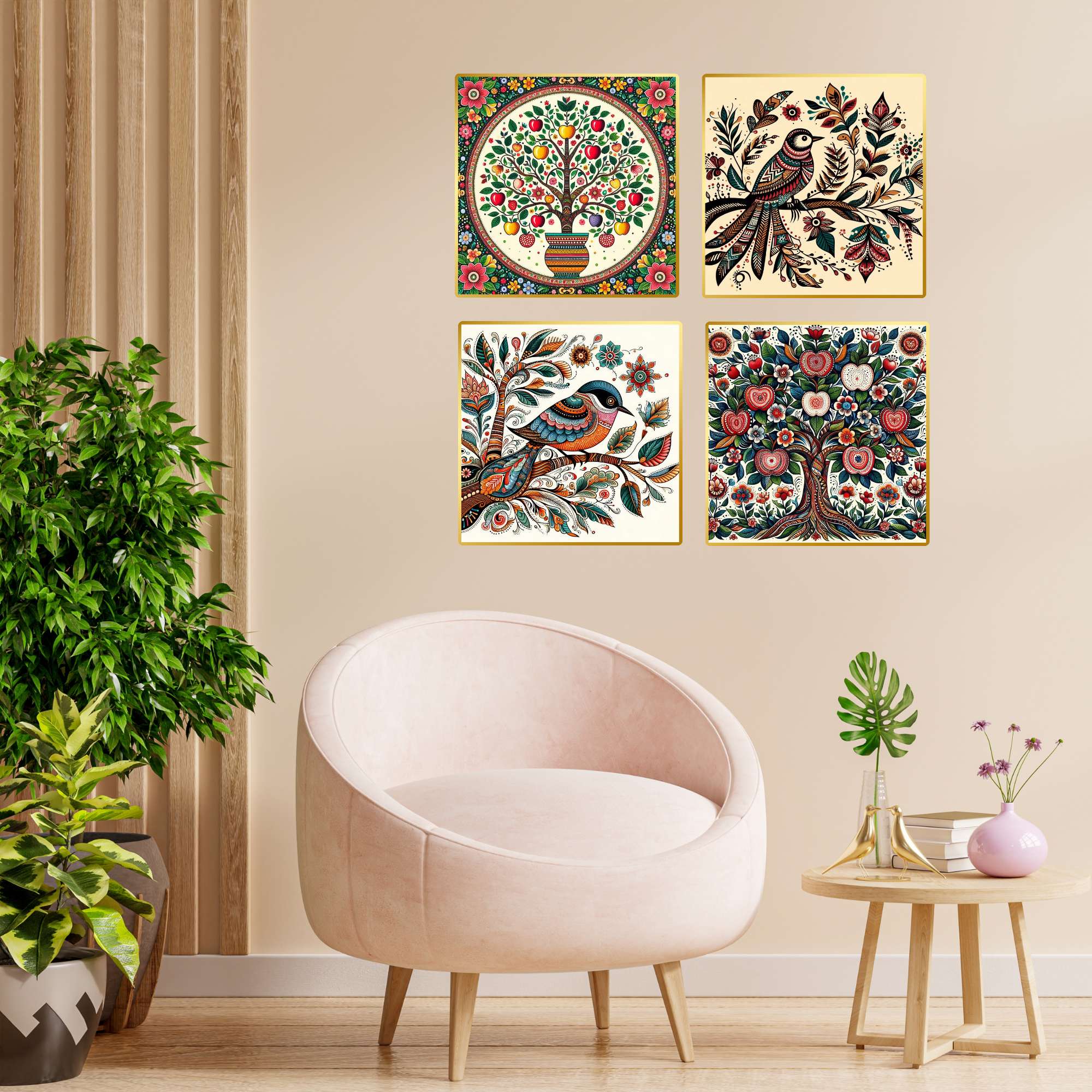 Set of Four Wall Paintings for Wall Dacoration Golden Framed Wall Paintings for Living Room & Bedroom Wall Art for Home Decoration & Office Wall Décor (13×10 inch CH-GD4-7)