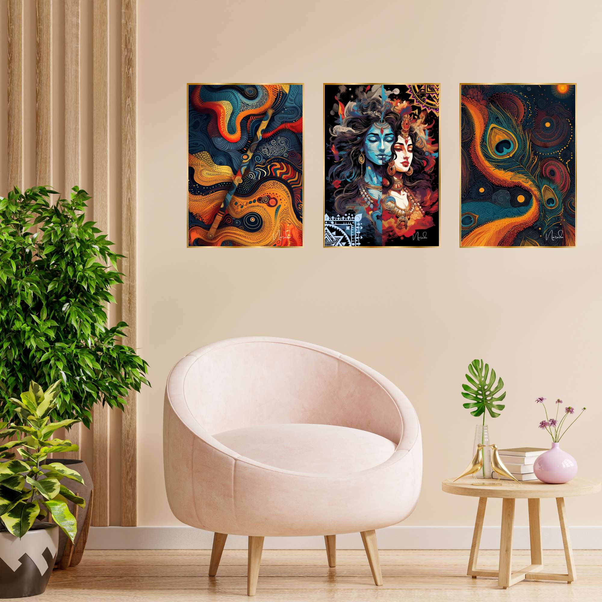 Set of Three Wall Paintings for Wall Dacoration Golden Framed Wall Paintings for Living Room & Bedroom Wall Art for Home Decoration & Office Wall Décor (18×12 inch CH-GD3-5)
