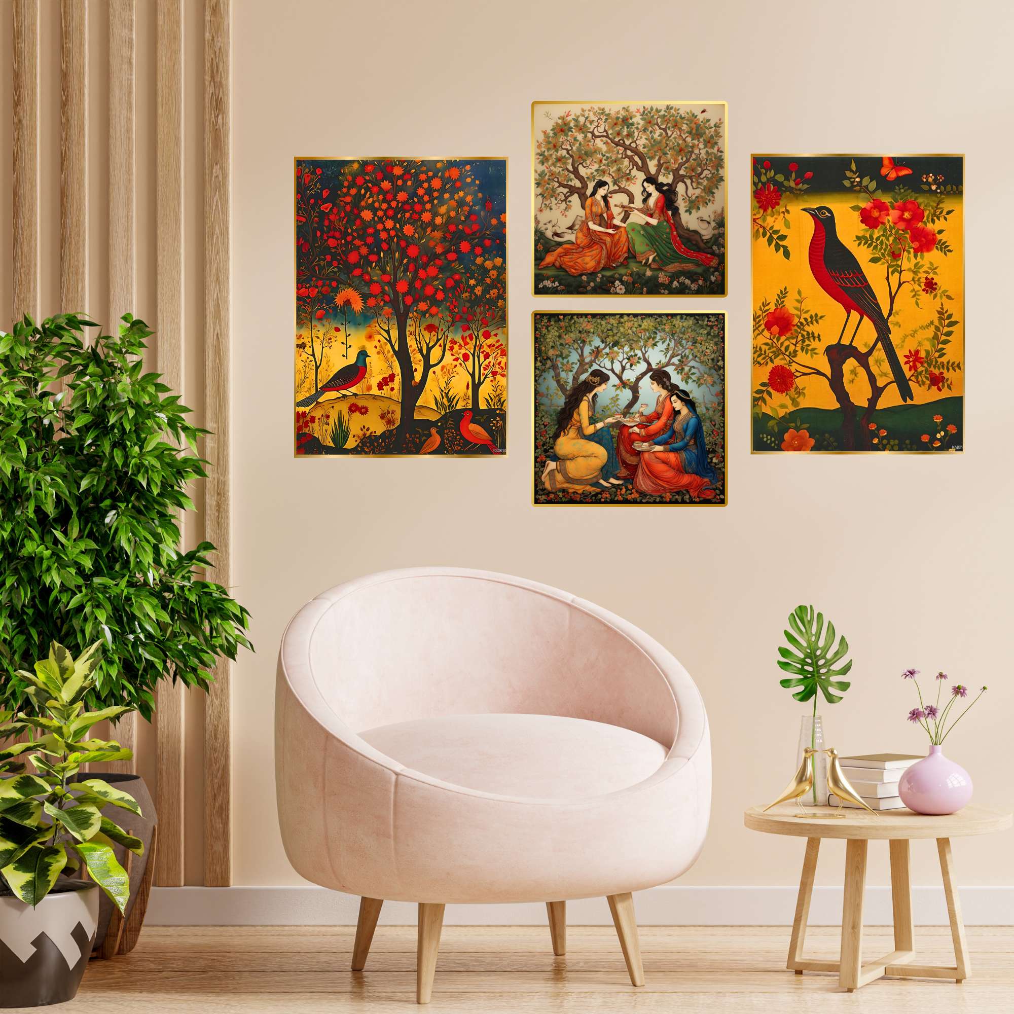 Set of Four Wall Paintings for Wall Dacoration Golden Framed Wall Paintings for Living Room & Bedroom Wall Art for Home Decoration & Office Wall Décor (13x10 inch CH-GD4-13) 1 nsOj9C
